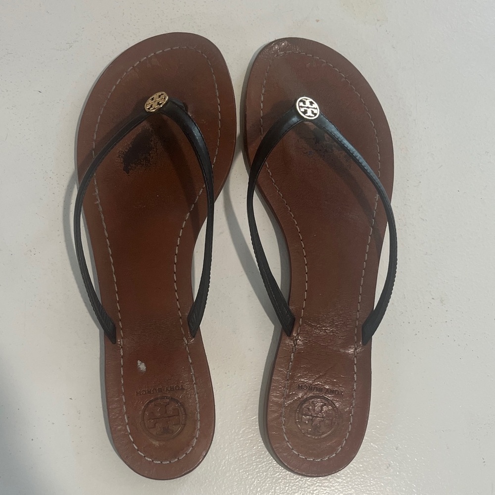 Tory Burch Black and Brown Leather Sandals
